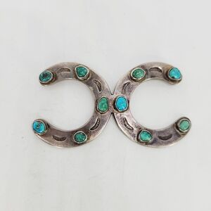 Rare 1926 Signed Vintage Native American Sterling Turquoise Naja Pendant Brooch